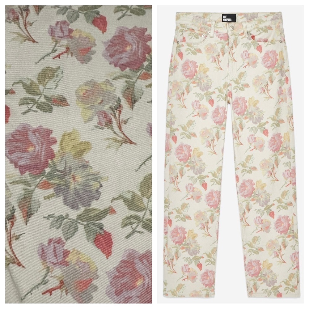 NWT The Kooples Rose Printed Boyfriend Jeans Ecru Floral Zip-Fly